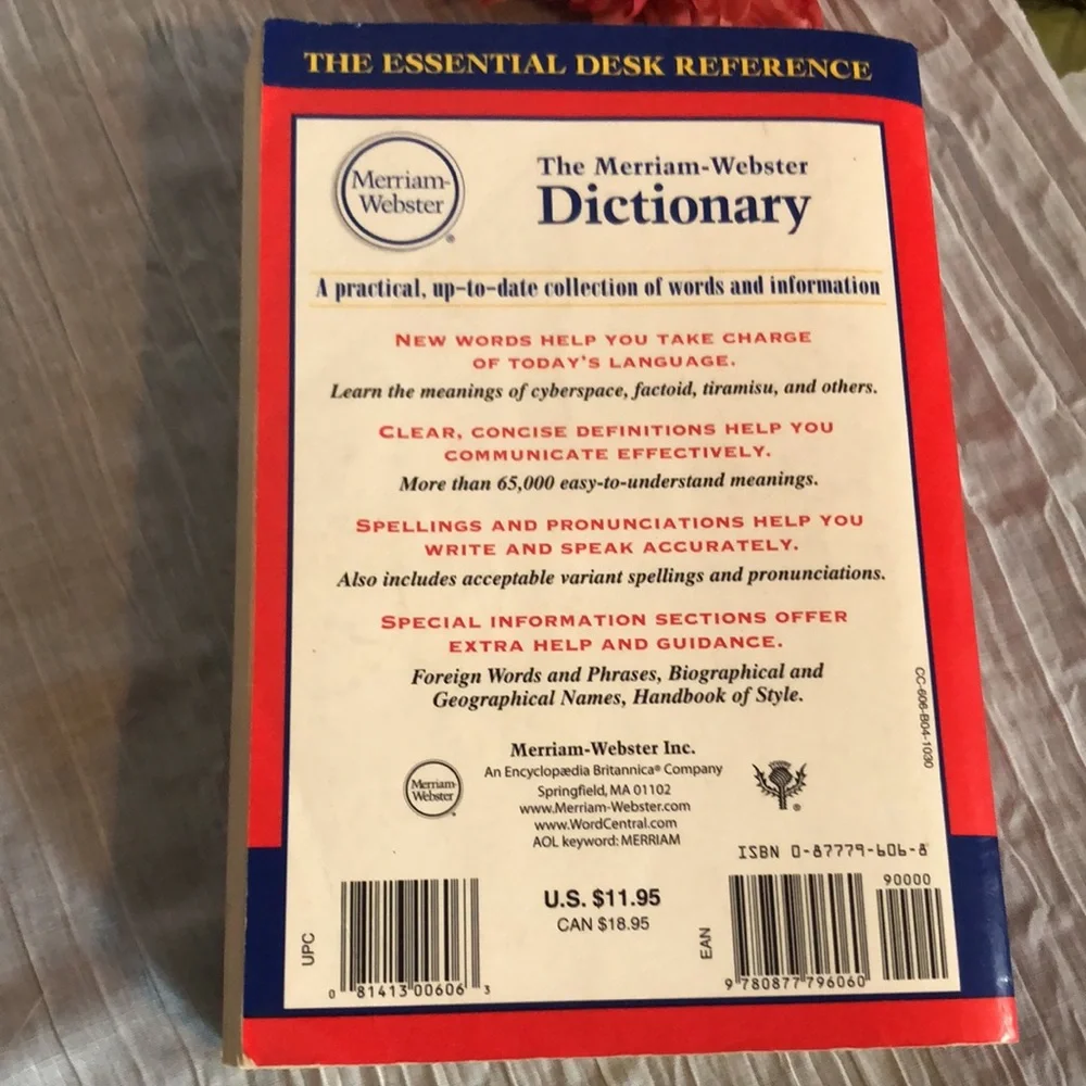 MERRIAM WEBSTER DICTIONARY & POCKET SPANISH DICTIONARY lot of 2 paperback books